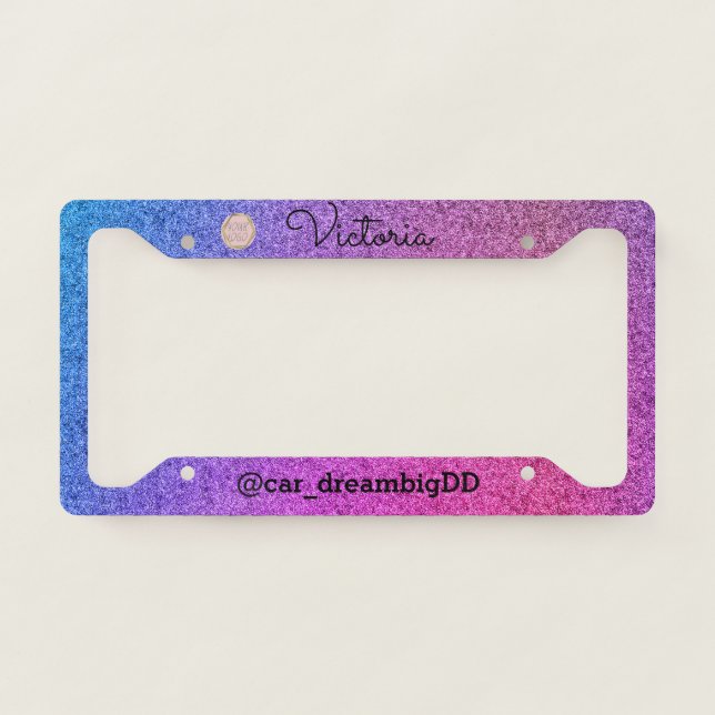 Rainbow Faux Glitter Neon Name Business  License Plate Frame (Front)