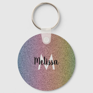 Rainbow Faux Glitter Pattern Initial Keychain
