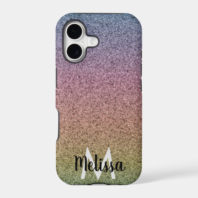 Rainbow Faux Glitter Pattern Initial Name  Iphone Case (Back)