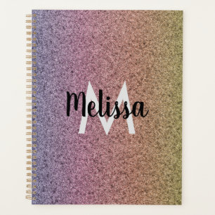Rainbow Faux Glitter Pattern Initial   Planner