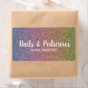 Rainbow Faux Glitter Pattern Nail Hair Business  Label