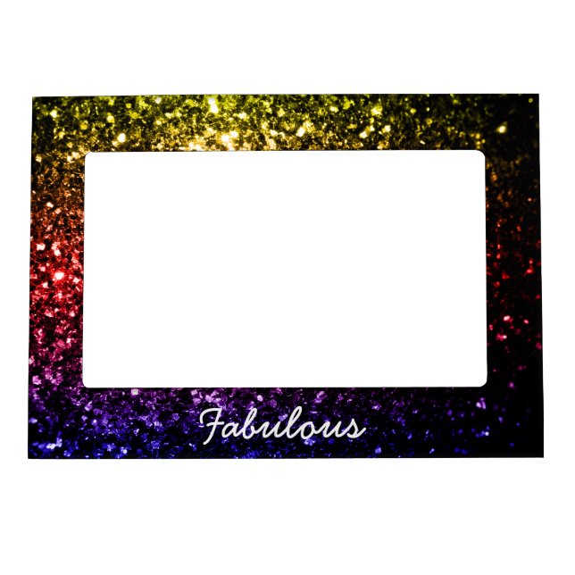 Rainbow faux glitter sparkles Personalize Magnetic Picture Frame (Front)