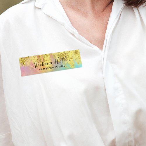 Rainbow Faux Gold Metallic Glitter Paint Custom  Name Tag