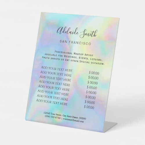 rainbow FAUX holographic style price list Pedestal Sign