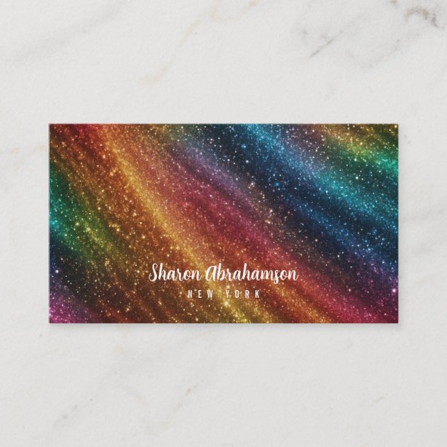 Rainbow Faux Iridescent Opal Faux Glitter Business Card (Front)