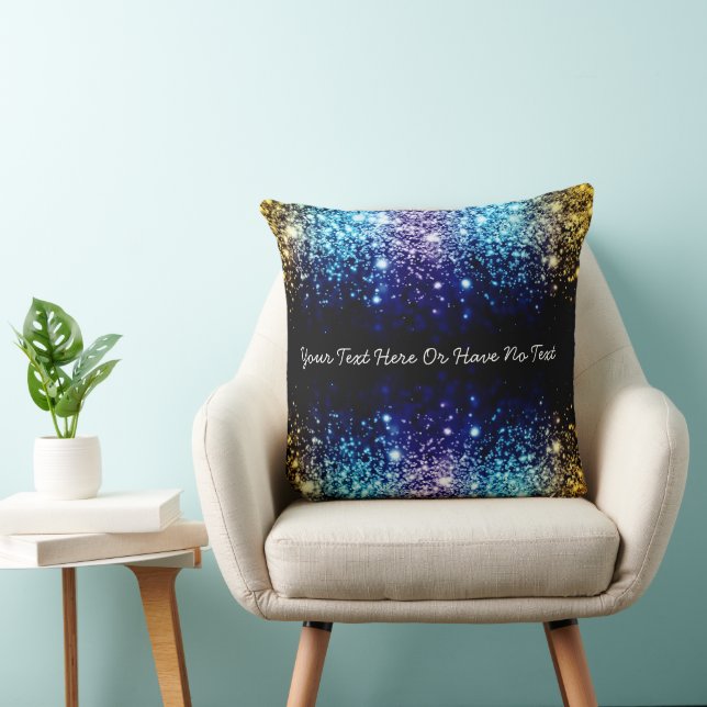 Rainbow Faux Purple Blue Gold Glitter Dripping Throw Pillow (Chair)