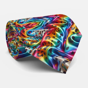 Rainbow Faux Silk Leopard Print Gentleman's Neck Tie