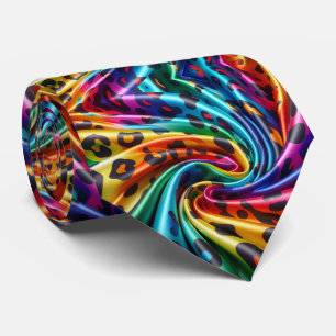 Rainbow Faux Silk Leopard Print Gentleman's Neck Tie