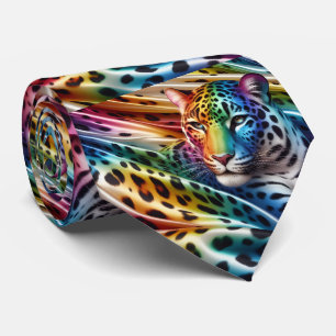 Rainbow Faux Silk Leopard Print Gentleman's Neck Tie