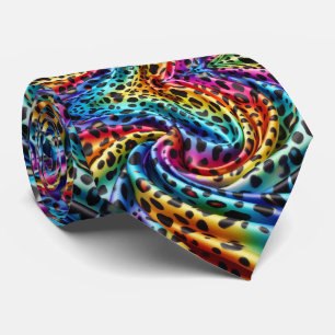 Rainbow Faux Silk Leopard Print Gentleman's Neck Tie