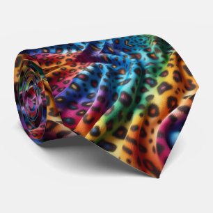 Rainbow Faux Silk Leopard Print Gentleman's Neck Tie
