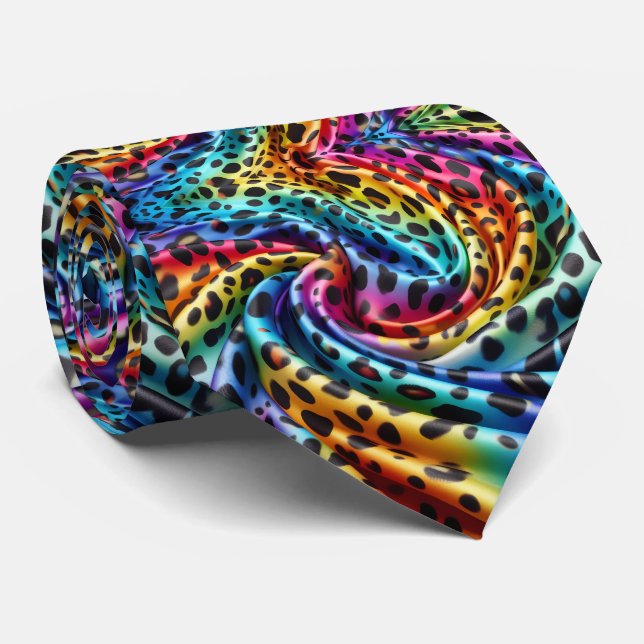 Rainbow Faux Silk | Leopard Print Gentleman's Neck Tie (Rolled)
