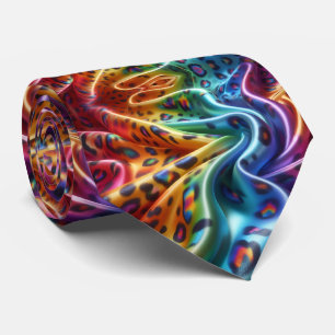 Rainbow Faux Silk Leopard Print Gentleman's Neck Tie