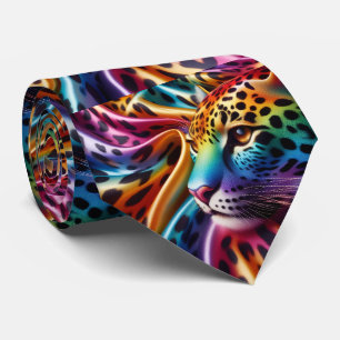 Rainbow Faux Silk Leopard Print Gentleman's Neck Tie