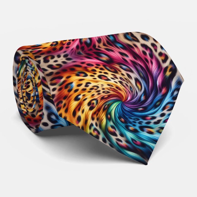Rainbow Faux Silk | Leopard Print Gentleman's Neck Tie (Rolled)
