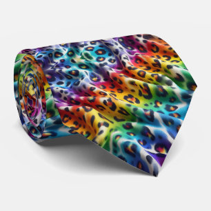 Rainbow Faux Silk Leopard Print Gentleman's Neck Tie