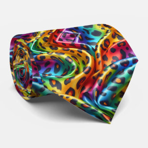 Rainbow Faux Silk Leopard Print Gentleman's Neck Tie