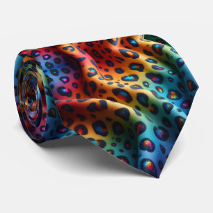 Rainbow Faux Silk Leopard Print Gentleman's Neck Tie