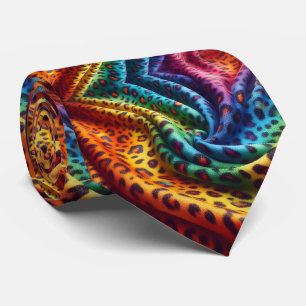 Rainbow Faux Silk Leopard Print Gentleman's Neck Tie
