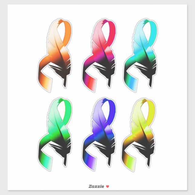 Rainbow Feather Cancer ribbons art Sticker (Sheet)