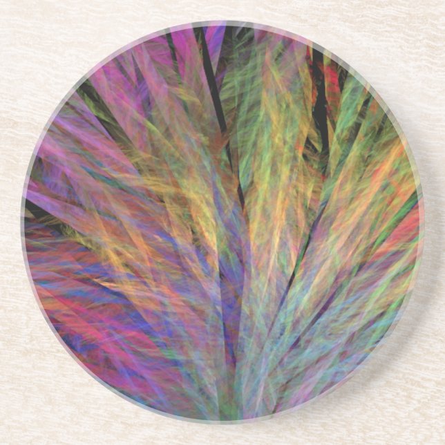 Rainbow Feather Duster Sandstone Coaster (Front)