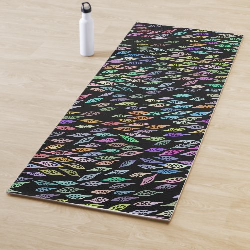 Rainbow Feather Leaves Watercolor Pattern Yoga Mat