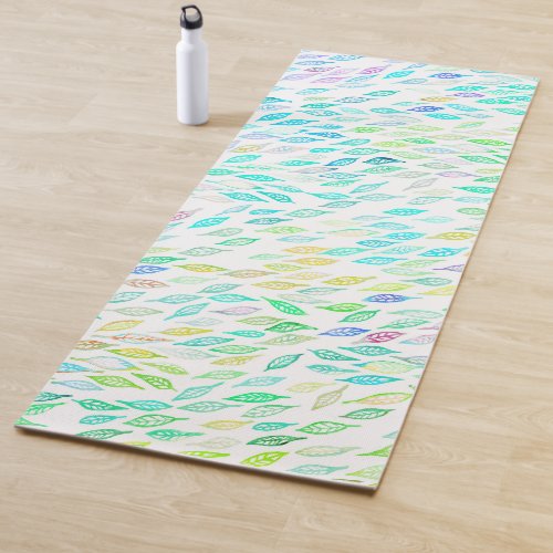 Rainbow Feather Leaves Watercolor Pattern Yoga Mat