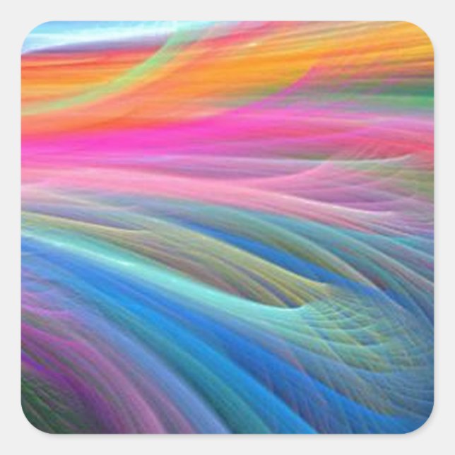 rainbow feather pastel pattern square sticker (Front)