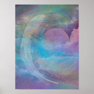 Rainbow Feathers and The Moon Poster