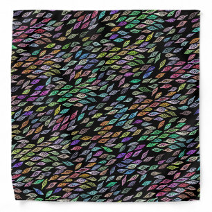 Rainbow Feathers Leaves Watercolor Pattern Bandana