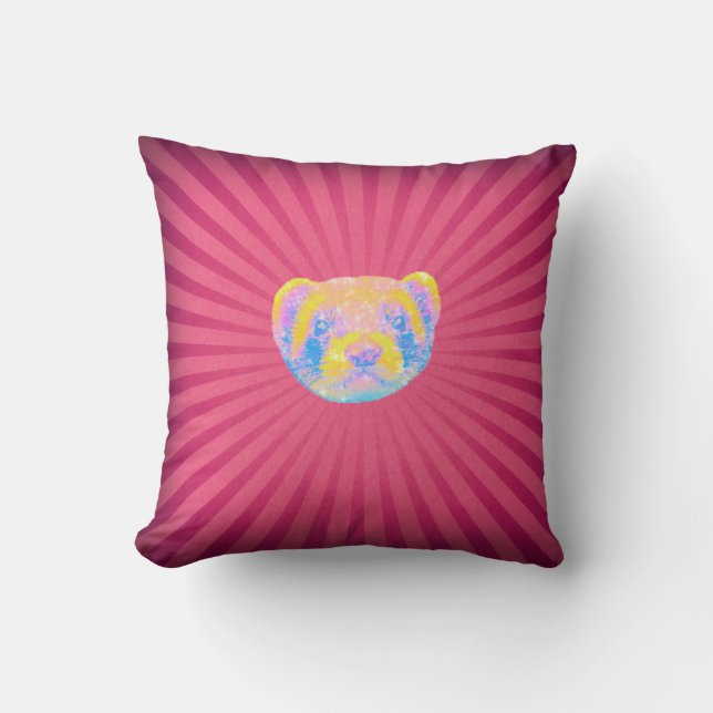 Rainbow Ferret Throw Pillow (Front)