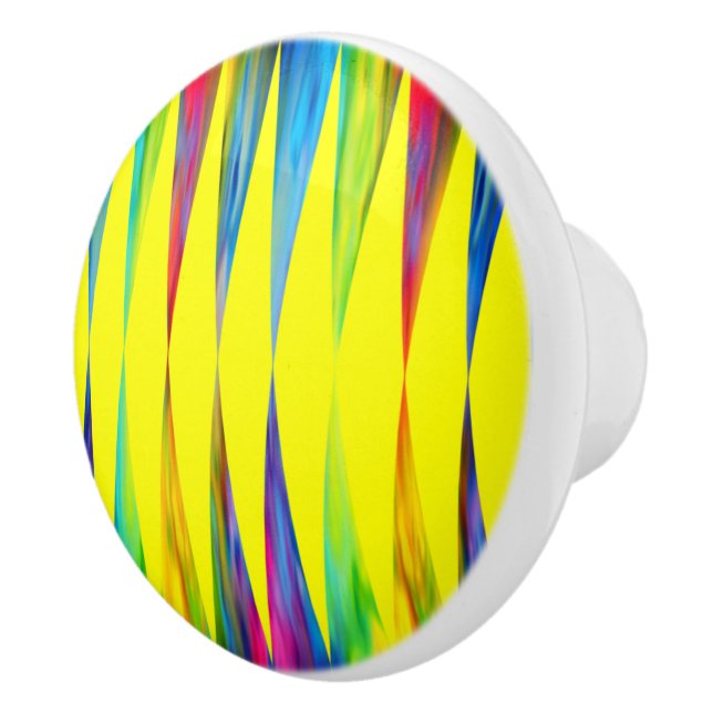 [Rainbow Fiesta] Harlequin Geometric Bright Yellow Ceramic Knob (Right)
