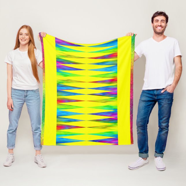 [Rainbow Fiesta] Harlequin Geometric Bright Yellow Fleece Blanket (In Situ)