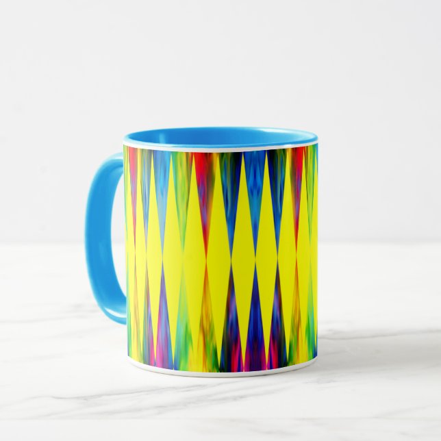 [Rainbow Fiesta] Harlequin Geometric Bright Yellow Mug (Front Left)