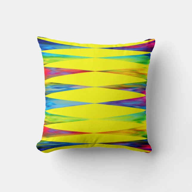 [Rainbow Fiesta] Harlequin Geometric Bright Yellow Throw Pillow (Front)