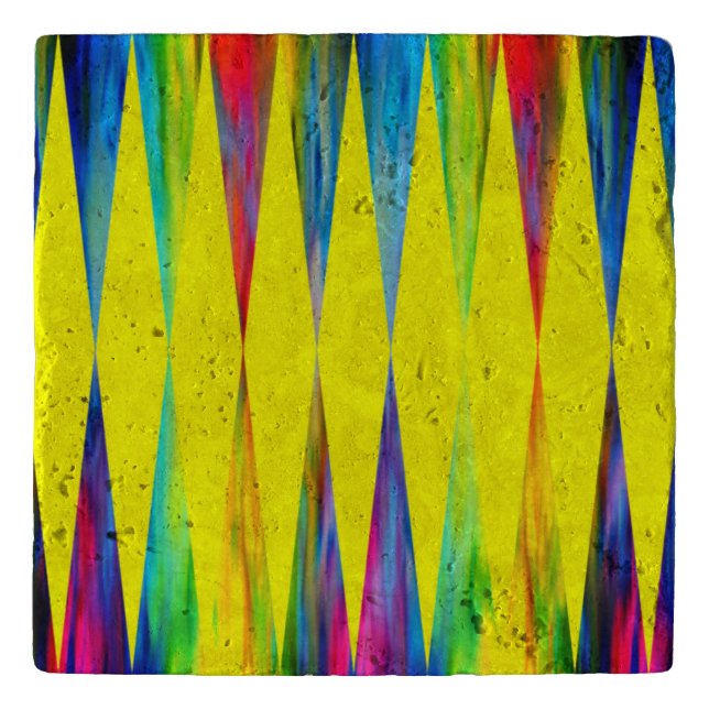 [Rainbow Fiesta] Harlequin Geometric Bright Yellow Trivet (Front)