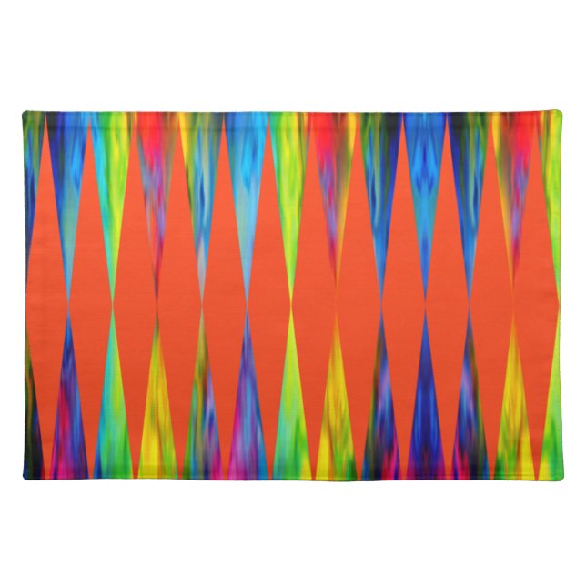 [Rainbow Fiesta] Harlequin Geometric Fiery Orange Cloth Placemat (Front)