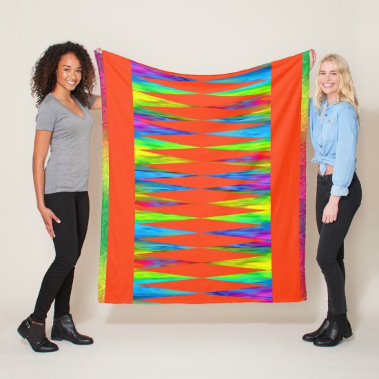 [Rainbow Fiesta] Harlequin Geometric Fiery Orange Fleece Blanket