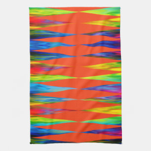 [Rainbow Fiesta] Harlequin Geometric Fiery Orange Kitchen Towel
