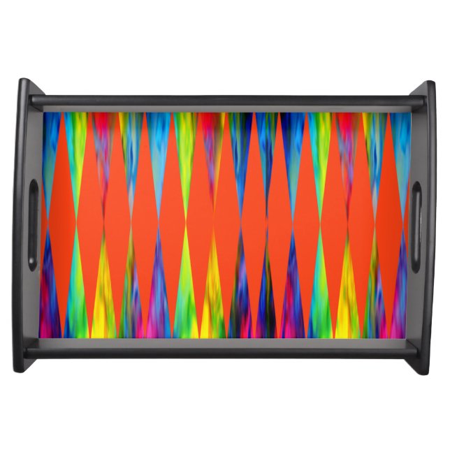 [Rainbow Fiesta] Harlequin Geometric Fiery Orange Serving Tray (Front)