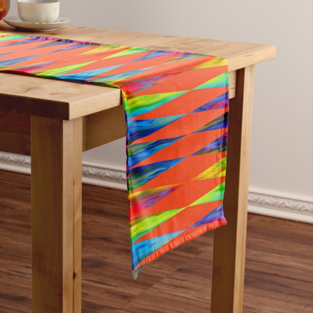 [Rainbow Fiesta] Harlequin Geometric Fiery Orange Short Table Runner (In Situ)