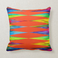 [Rainbow Fiesta] Harlequin Geometric Fiery Orange Throw Pillow
