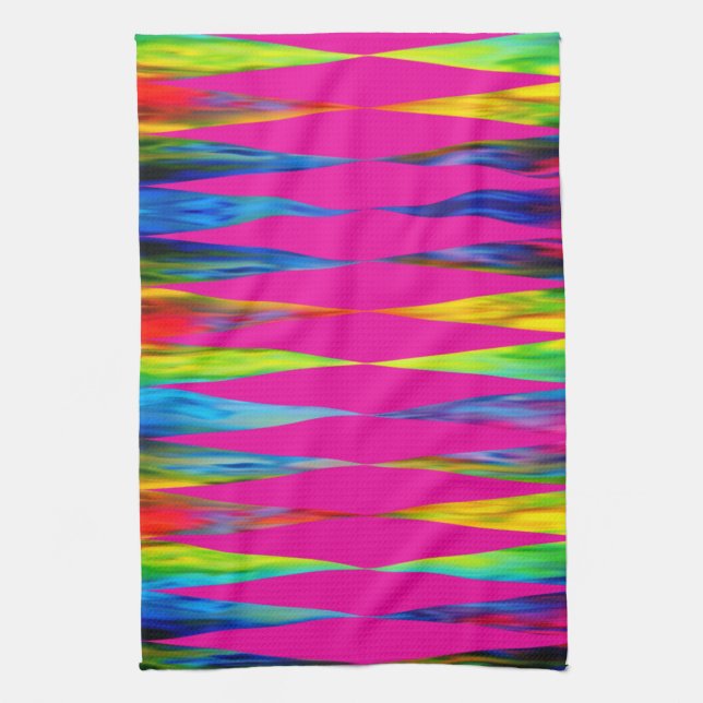 [Rainbow Fiesta] Harlequin Geometric Hot Pink Kitchen Towel (Vertical)