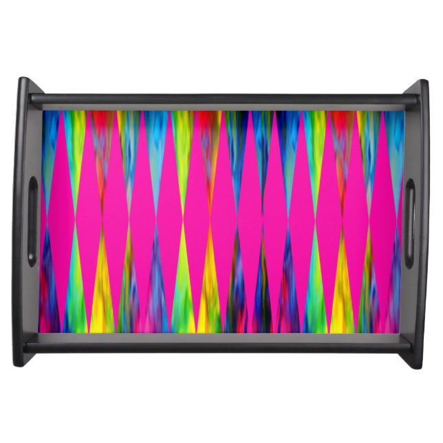 [Rainbow Fiesta] Harlequin Geometric Hot Pink Serving Tray (Front)