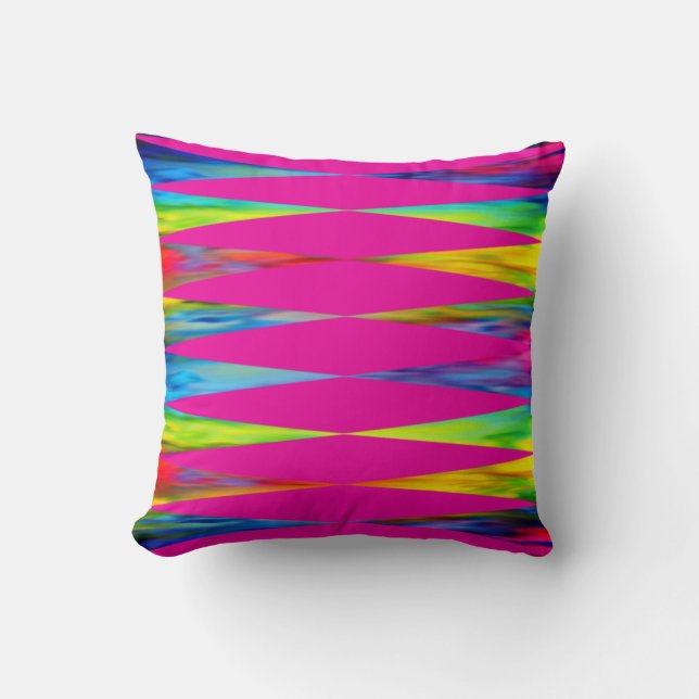 [Rainbow Fiesta] Harlequin Geometric Hot Pink Throw Pillow (Front)