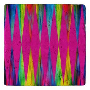 [Rainbow Fiesta] Harlequin Geometric Hot Pink Trivet