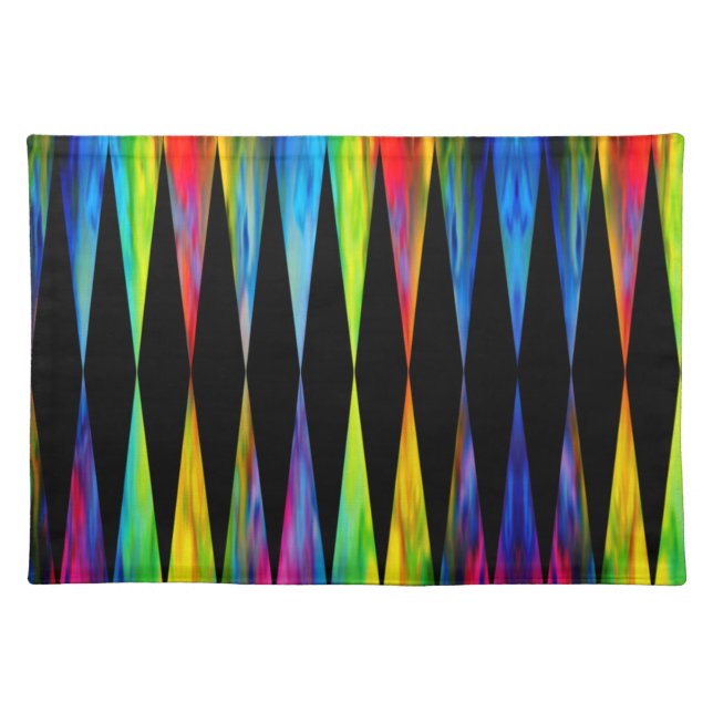 [Rainbow Fiesta] Harlequin Geometric Modern Black Cloth Placemat (Front)