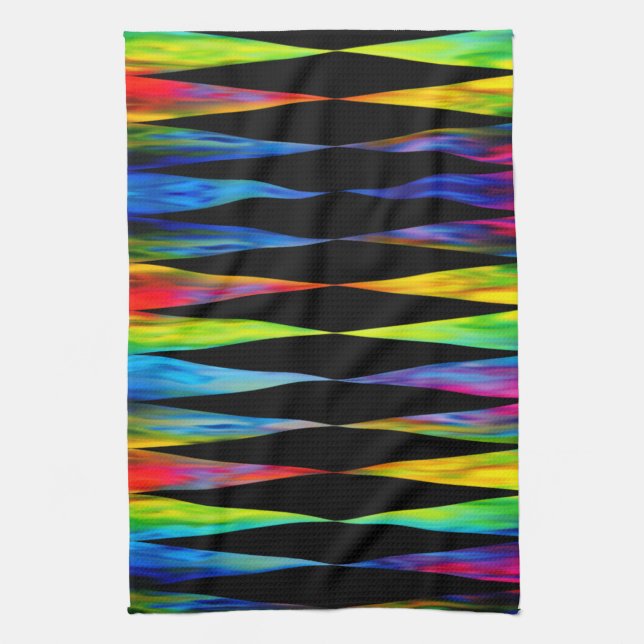 [Rainbow Fiesta] Harlequin Geometric Modern Black Kitchen Towel (Vertical)