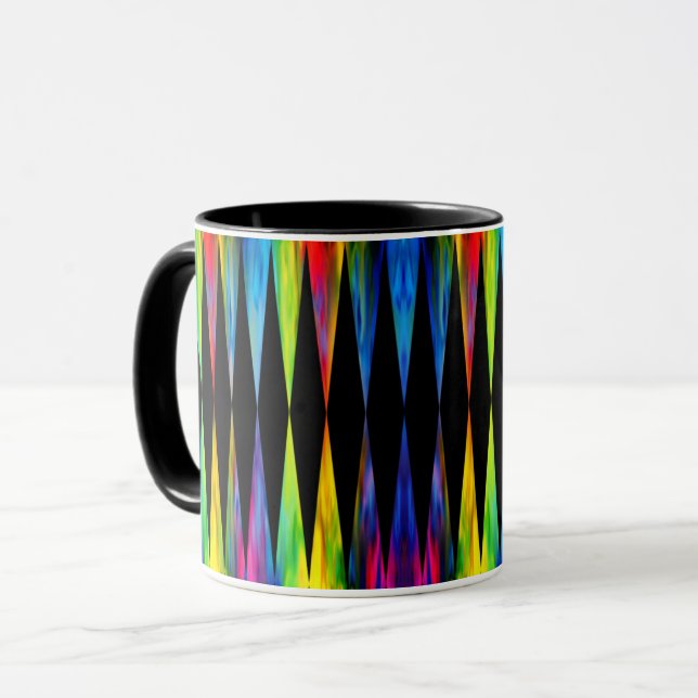 [Rainbow Fiesta] Harlequin Geometric Modern Black Mug (Front Left)