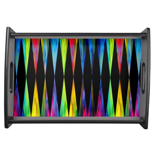 [Rainbow Fiesta] Harlequin Geometric Modern Black Serving Tray (Front)